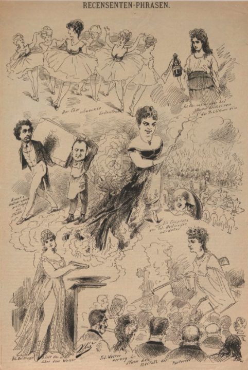 „Recensenten-Phrasen“, Karikaturenfolge: Karel Klič, in: „Der Floh“. Wien Museum, Inv. Nr. 7901.